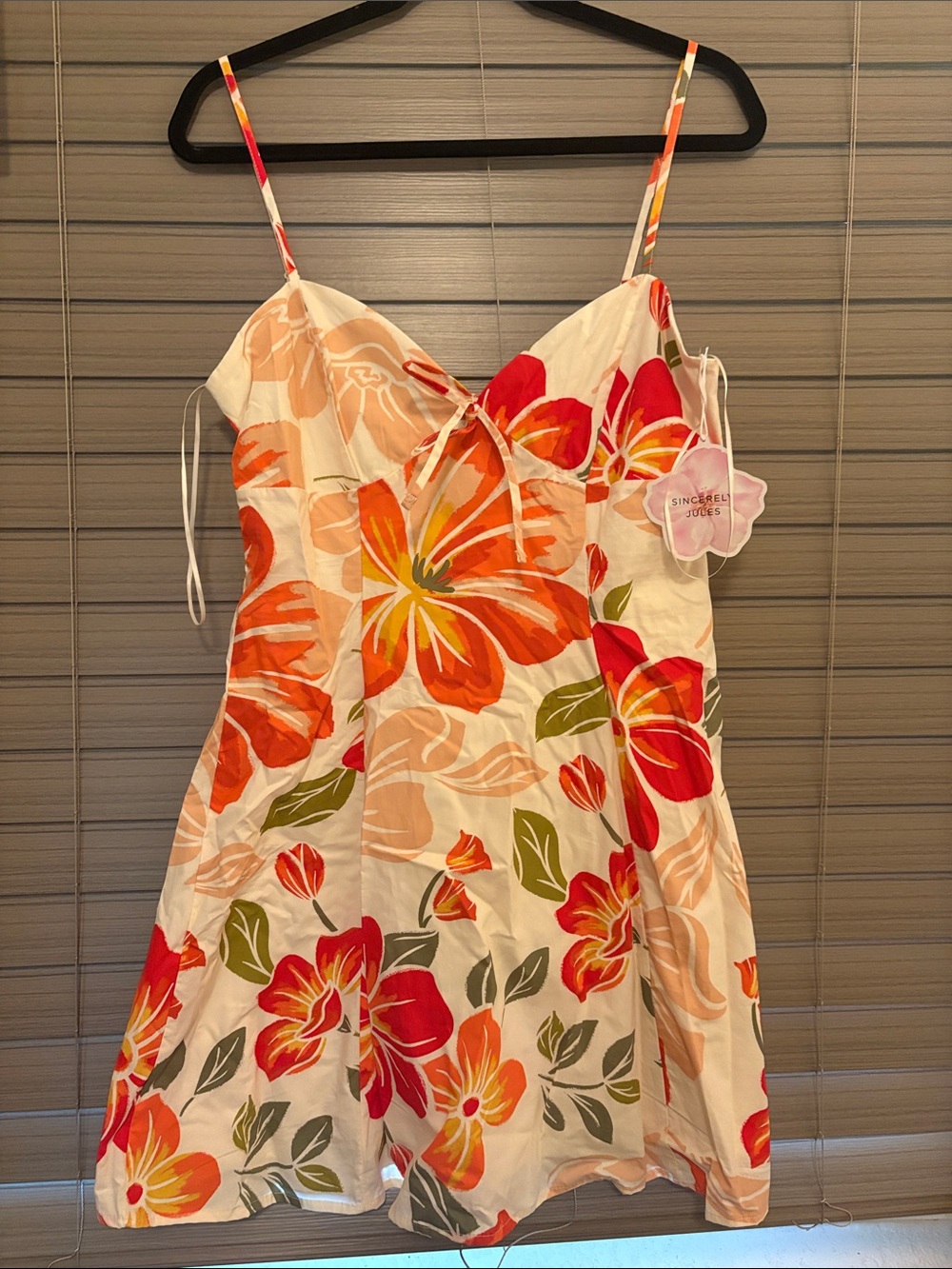 Sincerely Jules Cream Mini Dress with Orange and Red Floral Print